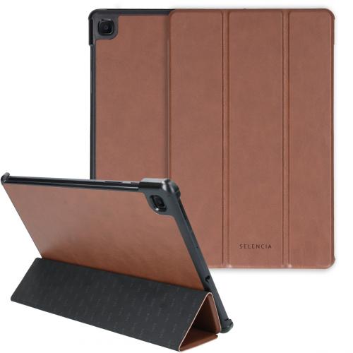 Selencia Nuria Vegan Lederen Trifold Book Case voor de Samsung Galaxy Tab S6 Lite - Bruin